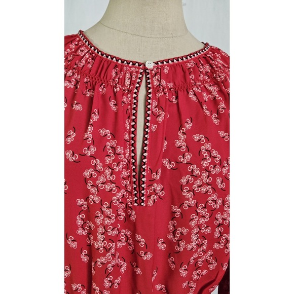 Max Studio Red Floral Print Puff Sleeve Pleated Midi  Dress Women's Large - Picture 3 of 10